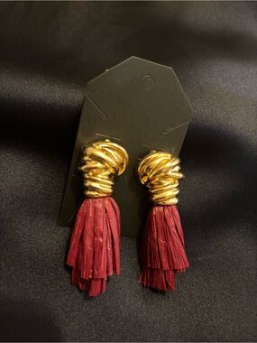 Gold and Burgundy Tassel Drop Earrings - Women Jewelry